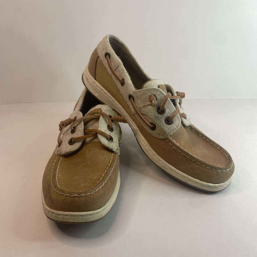 Sperry Womens Boat‎ Shoe Size 8M STS84630 Tan Linen. Very Good Condition. Comfy.